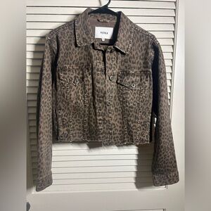 Pistola Brown Leopard Print Cropped Denim Jacket Size Small